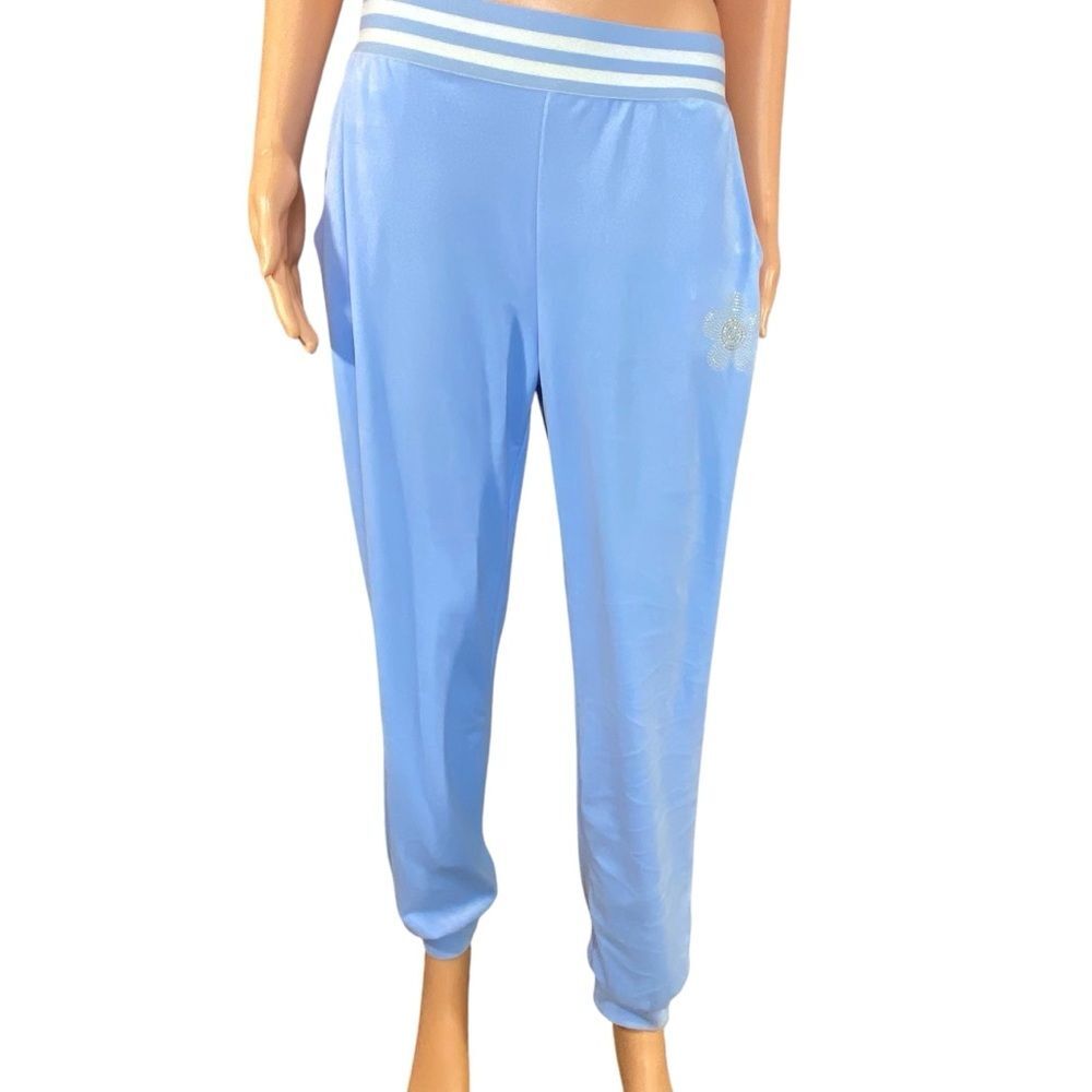No Boundaries Soft Cozy Blue Joggers Juniors Size Medium 7-9 Rhinestone Flower